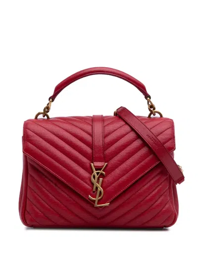 Pre-owned Saint Laurent 2016 Medium Chevron Sheepskin Monogram College Bag Satchel