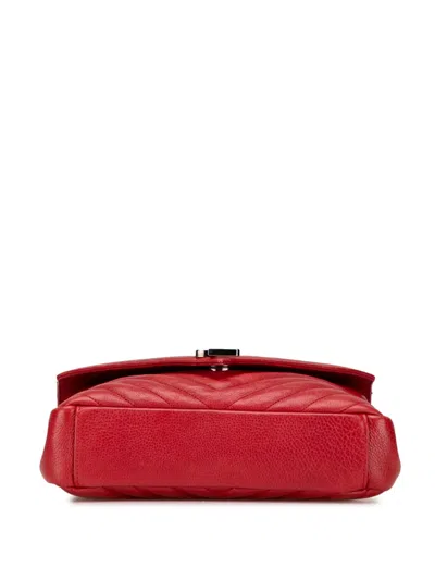 Pre-owned Saint Laurent 2016 Medium Chevron Sheepskin Monogram College Satchel In Red