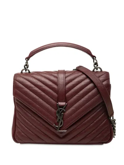 Pre-owned Saint Laurent 2016 Medium Chevron Sheepskin Monogram College Satchel In Red