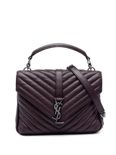 Pre-owned Saint Laurent 2016 Medium Chevron Sheepskin Monogram College Satchel In Red