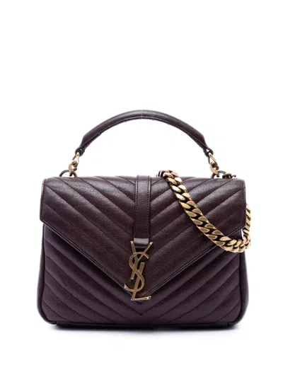 Pre-owned Saint Laurent 2016 Medium Chevron Sheepskin Monogram College Satchel In Red