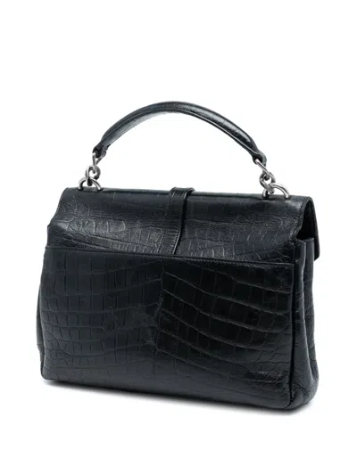 Pre-owned Saint Laurent 2016 Medium Croc Embossed Leather College Satchel In Black