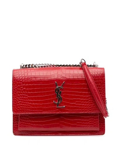 Pre-owned Saint Laurent 2016 Medium Croc Embossed Leather Sunset Crossbody Bag