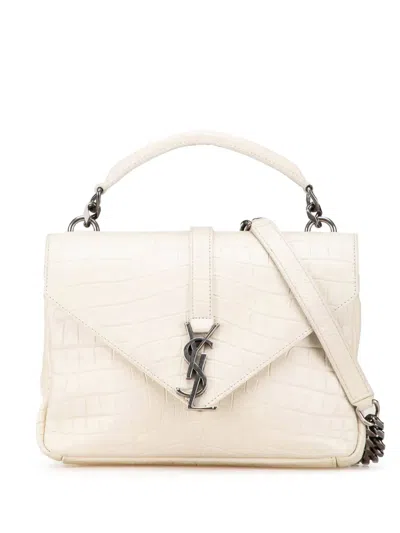 Pre-owned Saint Laurent 2016 Medium Embossed Calfskin College Satchel In White