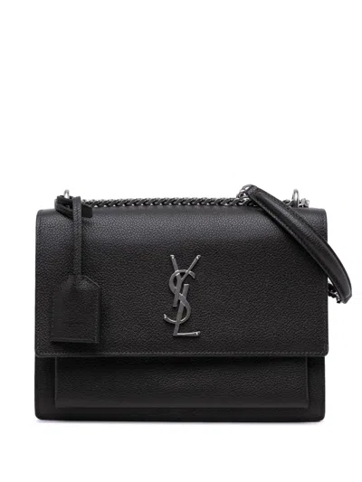 Pre-owned Saint Laurent 2016 Medium Grained Calfskin Monogram Sunset Crossbody Bag In Grey