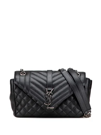 Pre-owned Saint Laurent 2016 Medium Sheepskin Triquilt Monogram College Bag Shoulder Bag In Black