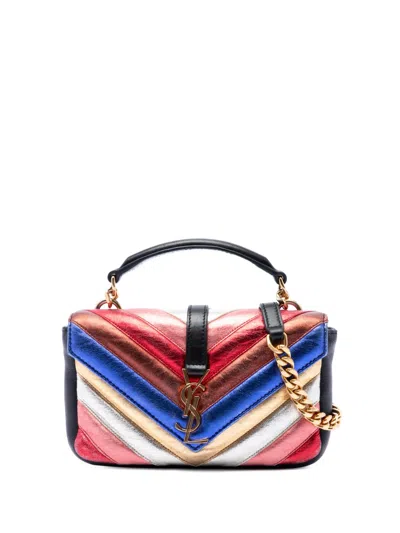 Pre-owned Saint Laurent 2016 Mini Chevron Sheepskin Multicolor Monogram College Satchel