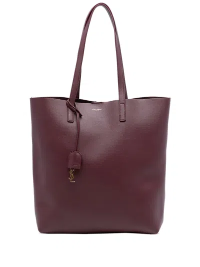 Pre-owned Saint Laurent 2016 North South Leather Shopping Tote Bag In Red