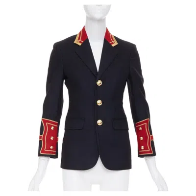 Pre-owned Saint Laurent 2016 Runway Navy Red Gold Officer Napoleon Wool Blazer Fr40 M