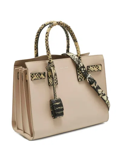 Pre-owned Saint Laurent 2016 Sac De Jour Snake-embossed Tote Bag In Neutral