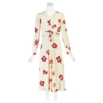 Pre-owned Saint Laurent 2016  Hedi Slimane Ivory Hibiscus Print Crepe Midi Dress, Fr40 Nwot In White