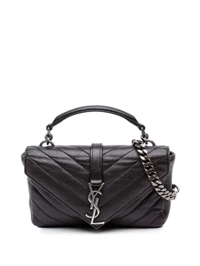 Pre-owned Saint Laurent 2016 Sheepskin Chevron Monogram College Chain Wallet Satchel