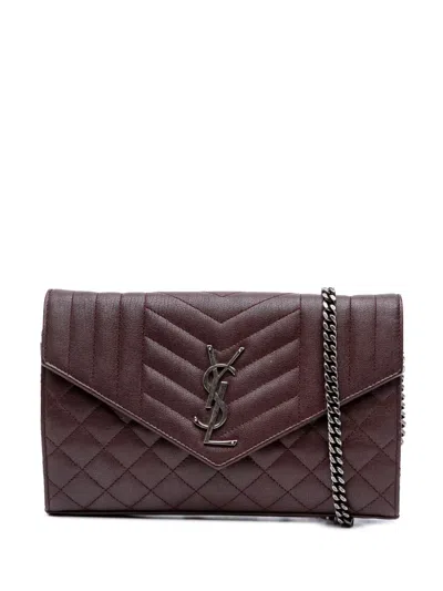 Pre-owned Saint Laurent 2016 Sheepskin Triquilt Monogram Envelope Wallet On Chain Crossbody Bag