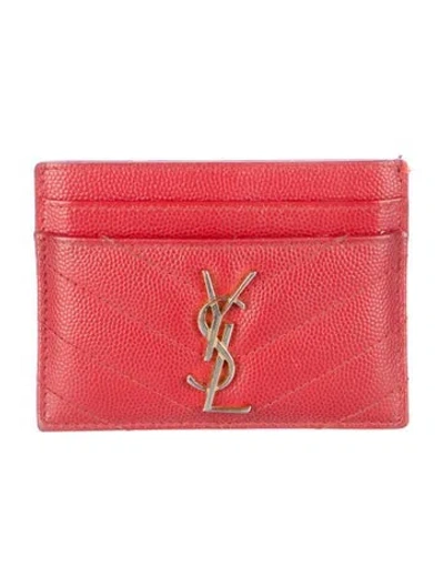 Pre-owned Saint Laurent 2016 Signature Logo Card Holder In Red