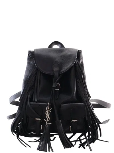 Pre-owned Saint Laurent 2016 Small Calfskin Fringe Festival Backpack In Black