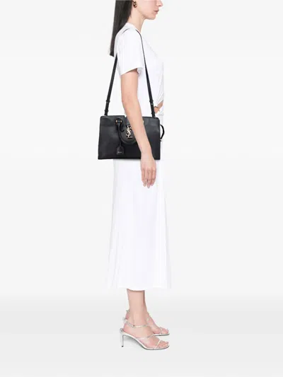 Pre-owned Saint Laurent 2016 Small Leather Monogram Cabas Satchel In Black