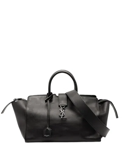 Pre-owned Saint Laurent 2016 Small Leather Monogram Downtown Cabas Satchel In Black