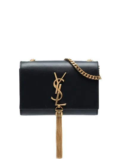 Pre-owned Saint Laurent 2016 Small Leather Monogram Kate Tassel Crossbody Bag In Black