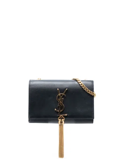 Pre-owned Saint Laurent 2016 Small Smooth Calfskin Monogram Kate Tassel Crossbody Bag In Black