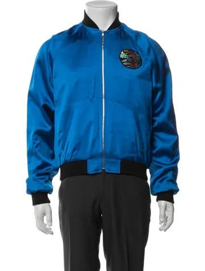 Pre-owned Saint Laurent 2016 Striped Bomber Jacket In Blue