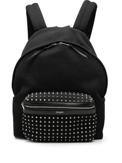 Pre-owned Saint Laurent 2016 Studded Canvas City Backpack In Black