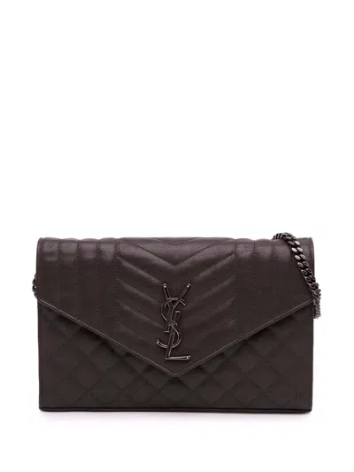 Pre-owned Saint Laurent 2016 Triquilt Sheepskin Monogram Envelope Wallet On Chain Crossbody Bag