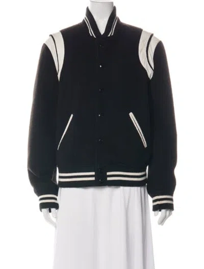 Pre-owned Saint Laurent 2016 Virgin Wool Bomber Jacket In Black