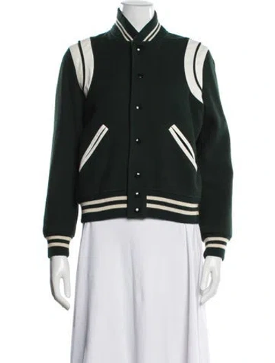 Pre-owned Saint Laurent 2016 Wool Bomber Jacket In Green