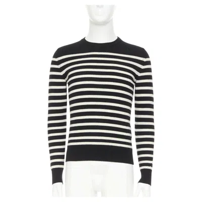 Pre-owned Saint Laurent 2017 100% Cashmere Black White Horizontal Striped Crewneck Sweater