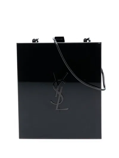 Pre-owned Saint Laurent 2017 Acrylic Tuxedo Box Clutch On Chain Crossbody Bag In Black