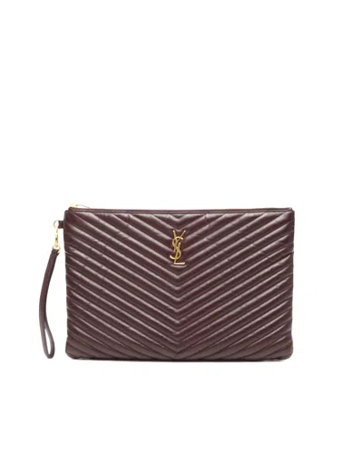 Saint Laurent 2017 Chevron Clutch Bag In Burgundy