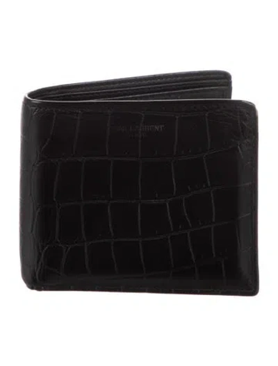 Pre-owned Saint Laurent 2017 Embossed Leather Bifold Wallet In Blac