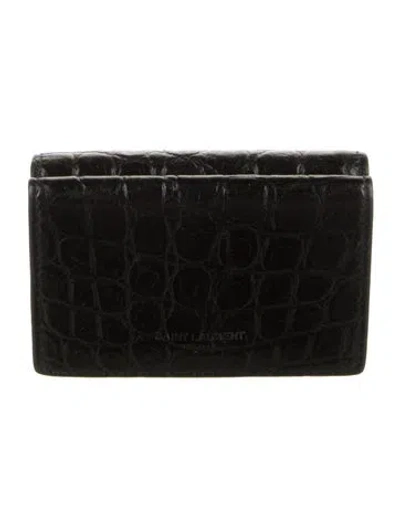 Pre-owned Saint Laurent 2017 Embossed Leather Card Holder In Black