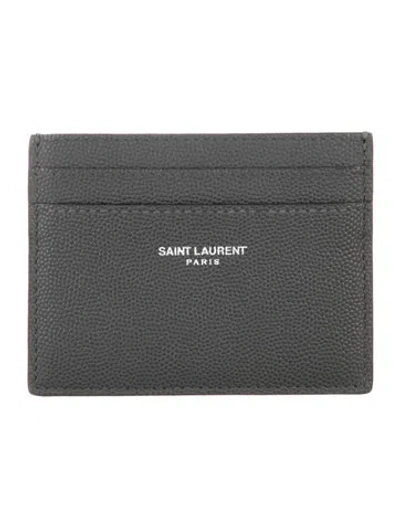 Pre-owned Saint Laurent 2017 Embossed Leather Card Holder In Gray