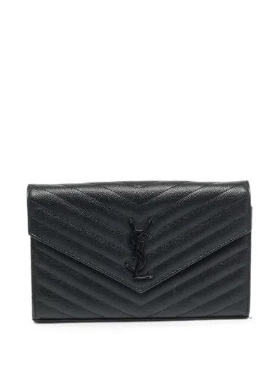 Pre-owned Saint Laurent 2017 Envelope Cassandre Wallet In Black