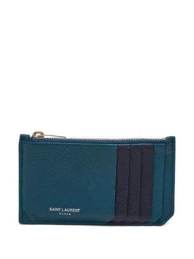 Pre-owned Saint Laurent 2017 Fragments Zip-around Card Case In Blue