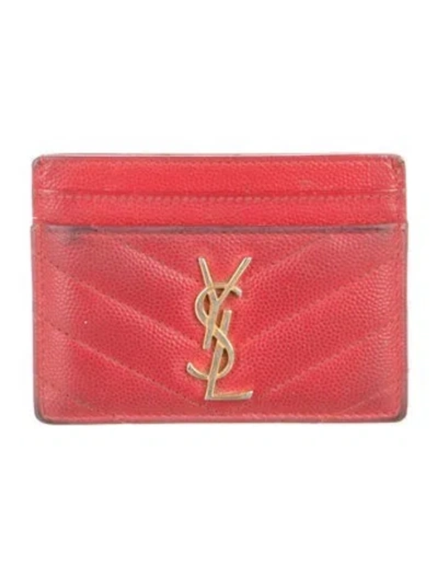 Pre-owned Saint Laurent 2017 Grain De Poudre Monogram Card Case Card Holder In Red