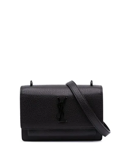 Pre-owned Saint Laurent 2017 Grained Calfskin Monogram Sunset Wallet On Strap Crossbody Bag
