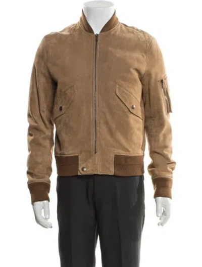 Pre-owned Saint Laurent 2017 Lamb Leather Bomber Jacket In Brown