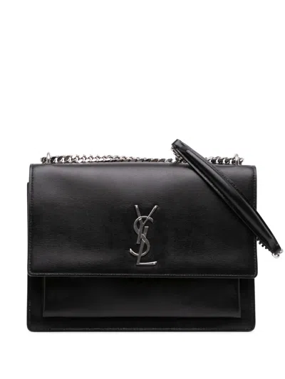 Pre-owned Saint Laurent 2017 Large Leather Monogram Sunset Crossbody Bag In Black