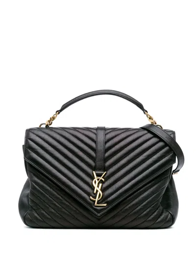 Pre-owned Saint Laurent 2017 Large Sheepskin Chevron Monogram College Satchel