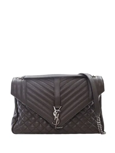 Pre-owned Saint Laurent 2017 Large Triquilt Leather Monogram Envelope Bag Shoulder Bag In Gray