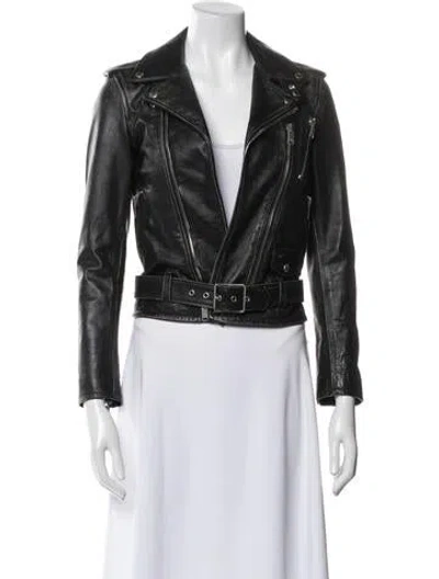 Pre-owned Saint Laurent 2017 Leather Biker Jacket In Green