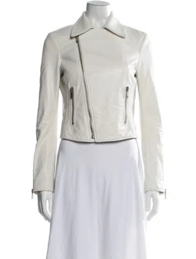 Pre-owned Saint Laurent 2017 Leather Biker Jacket In White