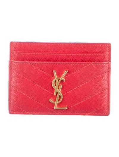 Pre-owned Saint Laurent 2017 Leather Card Holder In Red