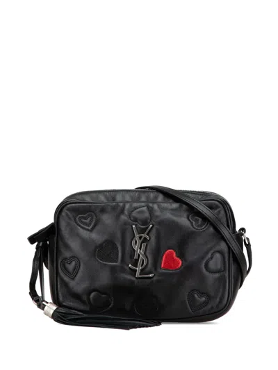 Pre-owned Saint Laurent 2017 Leather Heart Lou Camera Bag Crossbody Bag In Black
