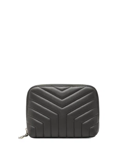 Pre-owned Saint Laurent 2017 Matelasse Lambskin Monogram Loulou Cosmetic Case Pouch In Black