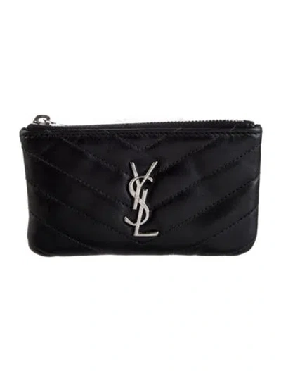 Pre-owned Saint Laurent 2017 Matelasse Monogram Key Pouch Wallet In Black