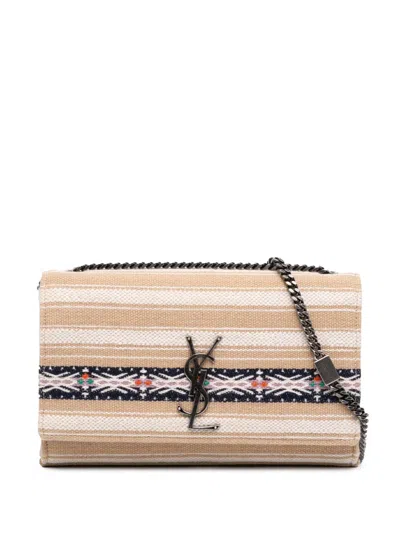 Pre-owned Saint Laurent 2017 Medium Berber Canvas Classic Monogram Kate Crossbody Bag