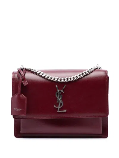 Pre-owned Saint Laurent 2017 Medium Calfskin Monogram Sunset Crossbody Bag In Red